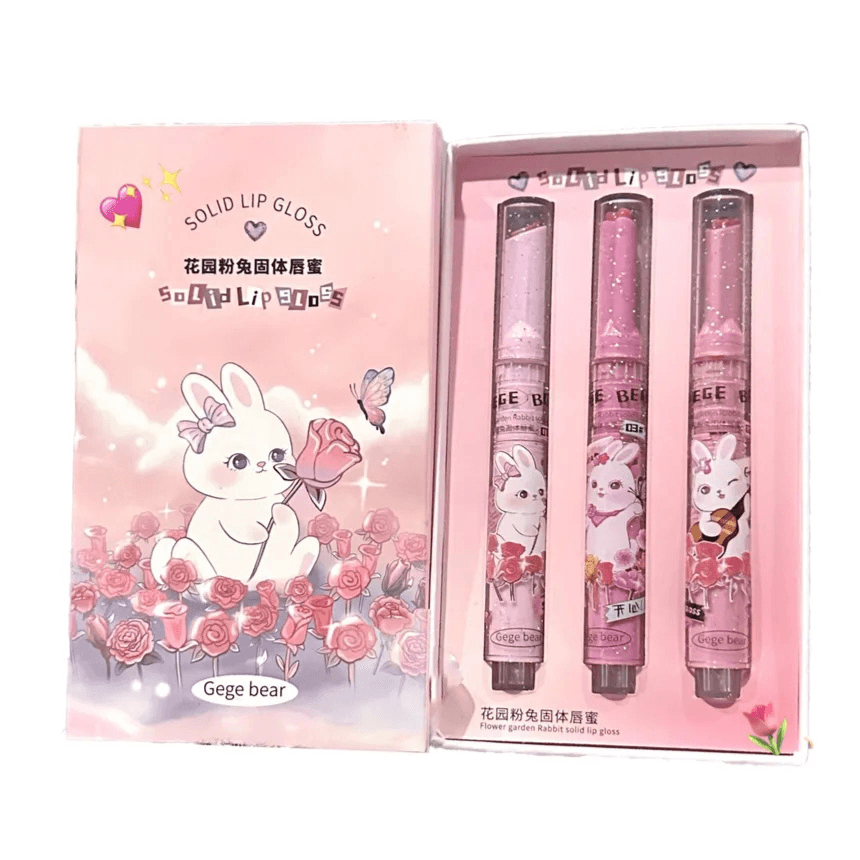 مجموعة صندوق ملمع الشفاه الصلب من Gege Bear Flower Garden Rabbit B