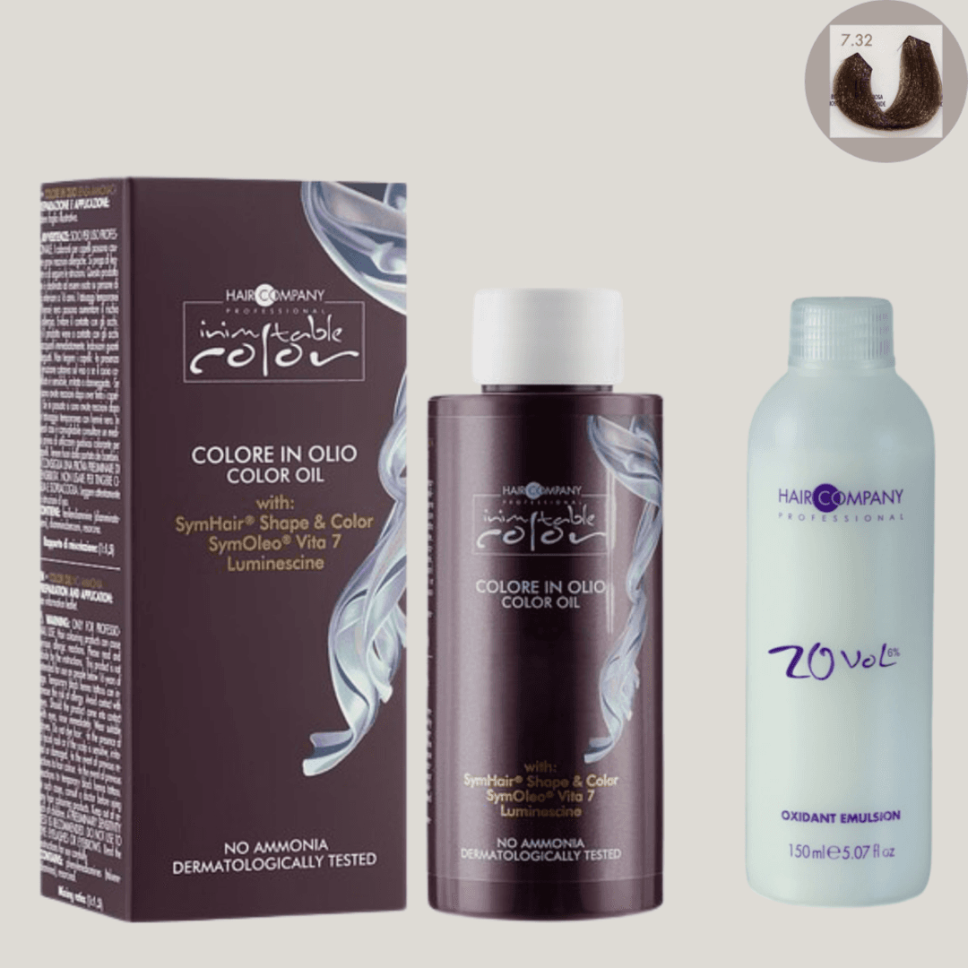 زيت تلوين الشعر Inimitable Color Oil من Hair Company 7.32 وردي ذهبي متوسط ​​أشقر 100 مل LB13135 + مستحلب مؤكسد 20 مجلدًا (6%)