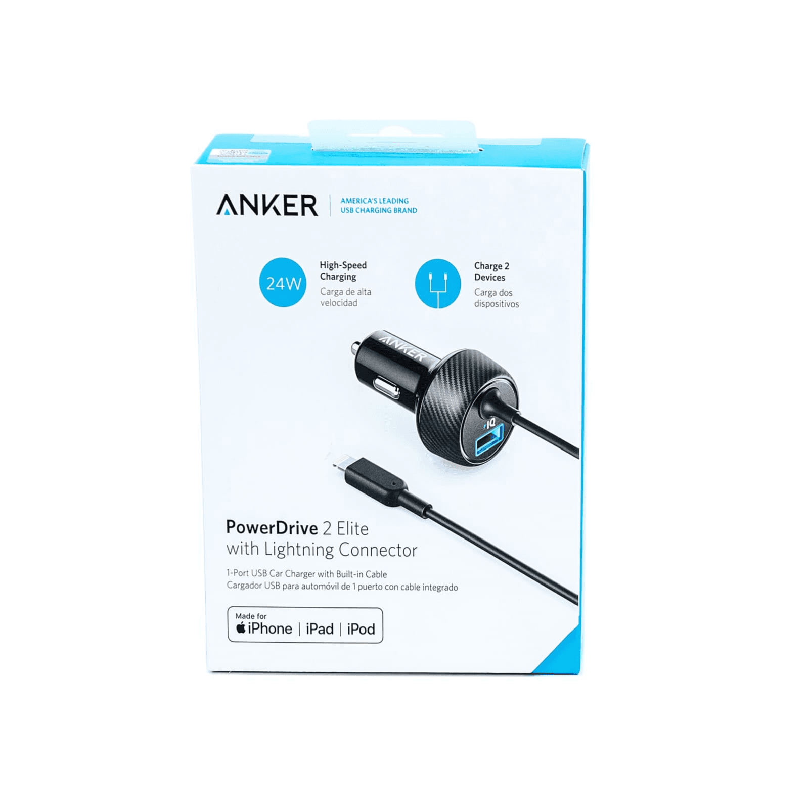 Anker Power Drive 2 elite with lightning connector  Car charger with cable 