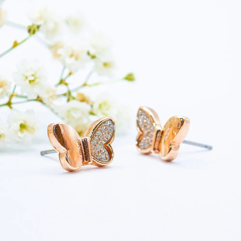 Earring ear sense K36 Nickel free for sensitive ears rosegold diamante butterfly 1pair