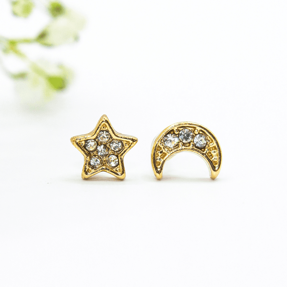 Earring ear sense K29 Nickel free for sensitive ears gold Satr & moon 1pair