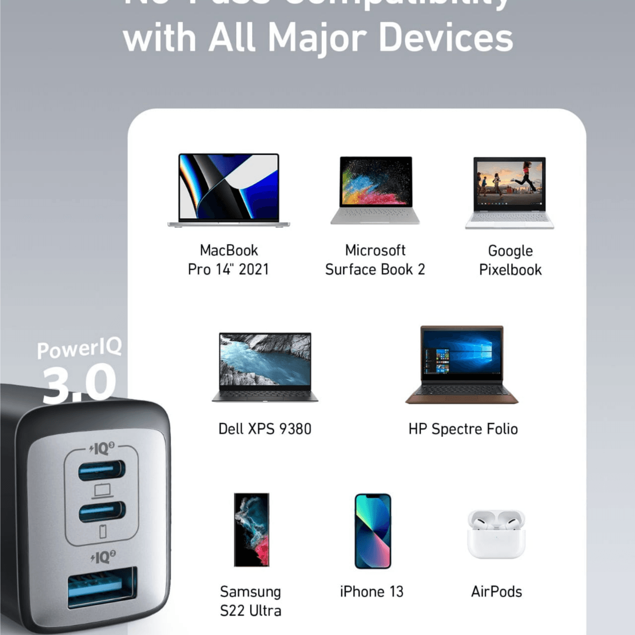 Anker Nano II 3 Port Charger / 65W Power / 2 USB-C & 1 USB