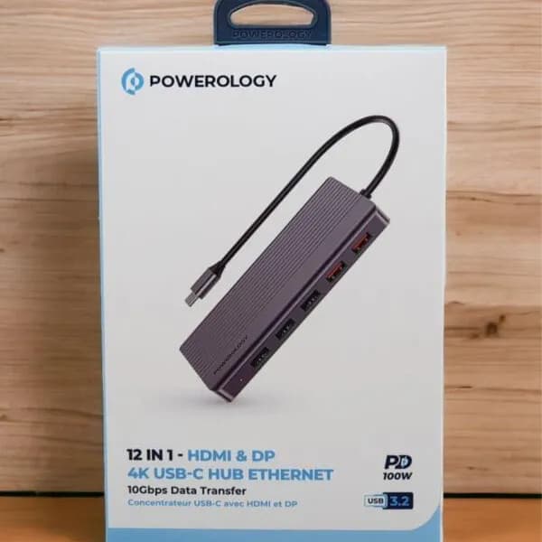 Powerology 12in1 USB-C Hub HDMI Type-C 100W PD Ethernet VGA USB SD MicroSD 3.5AUX