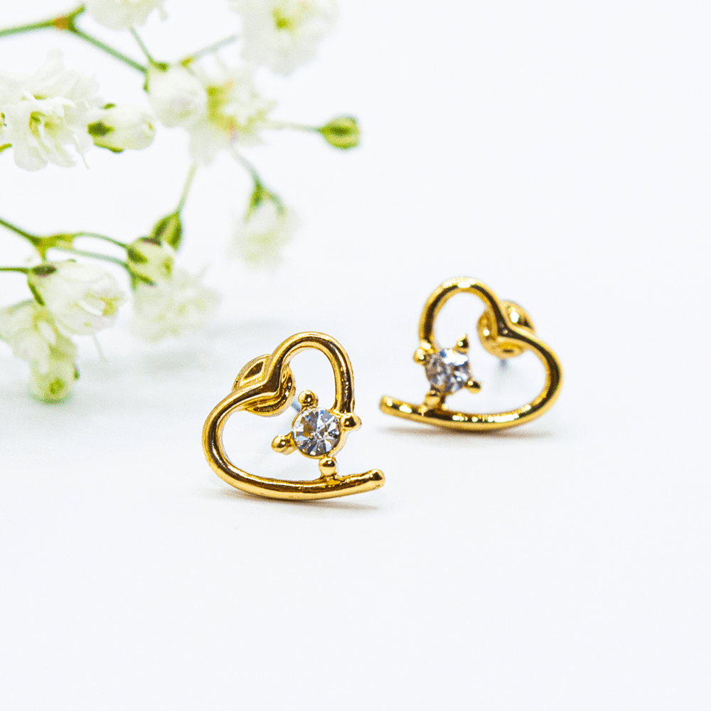 Earring ear sense K34 Nickel free for sensitive ears gold open heart crystal 1pair