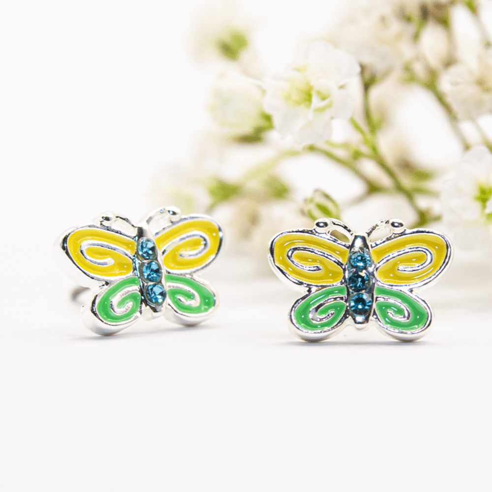 Earring ear sense K7 Nickel free for sensitive ears yellow and green butterfly 1pair