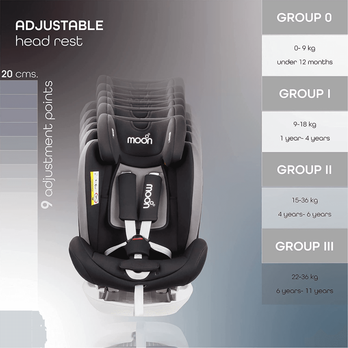 Moon Melhor Convert Combin Car Seat Reclining Isofix Black Group:0+/I/Ii/Iii (Buy 1 Get 1 Free)