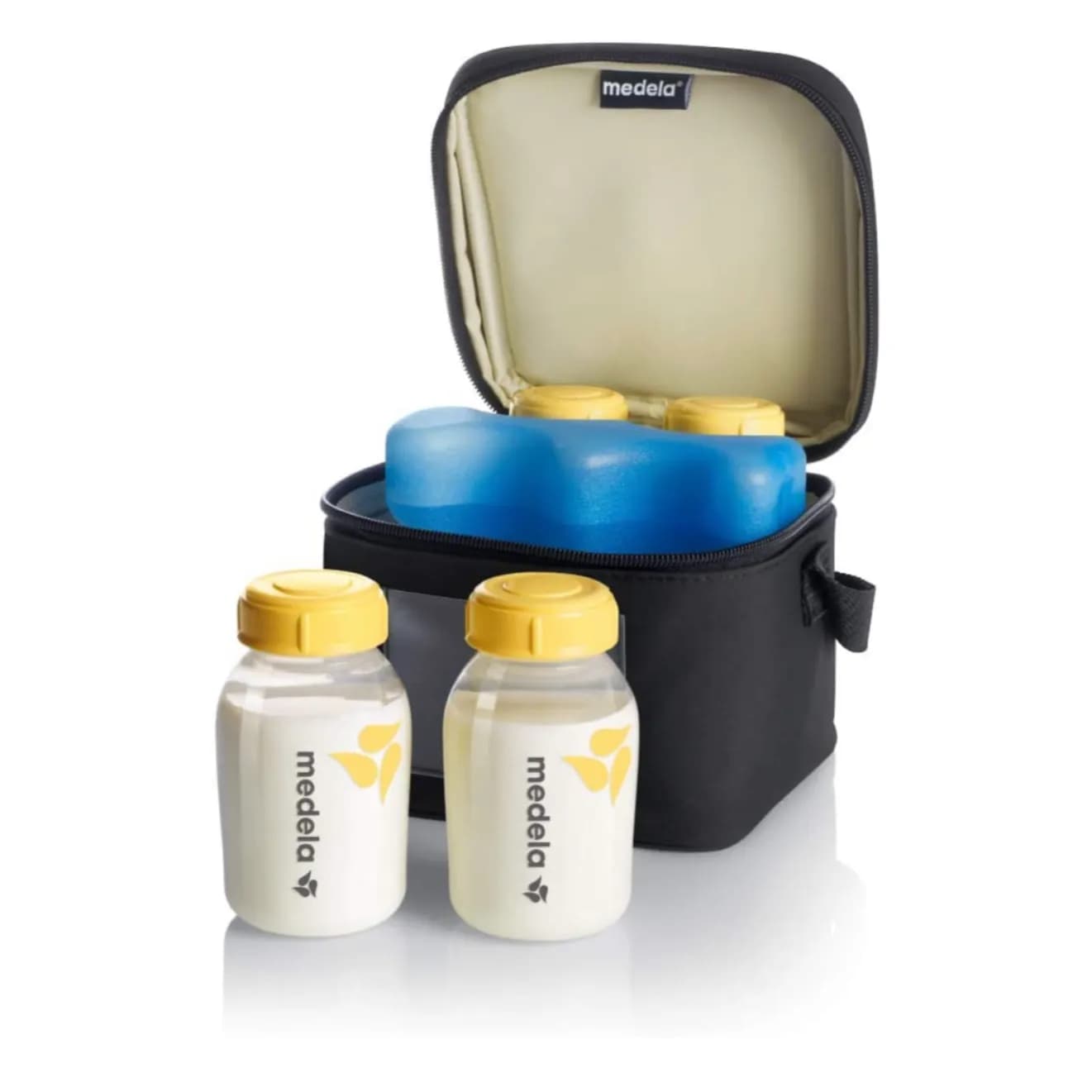 Medela Breast Milk Cooler and Transport Set, 5 ounce Bottles with Lids, Contoured Ice Pack, Cooler Carrier Bag