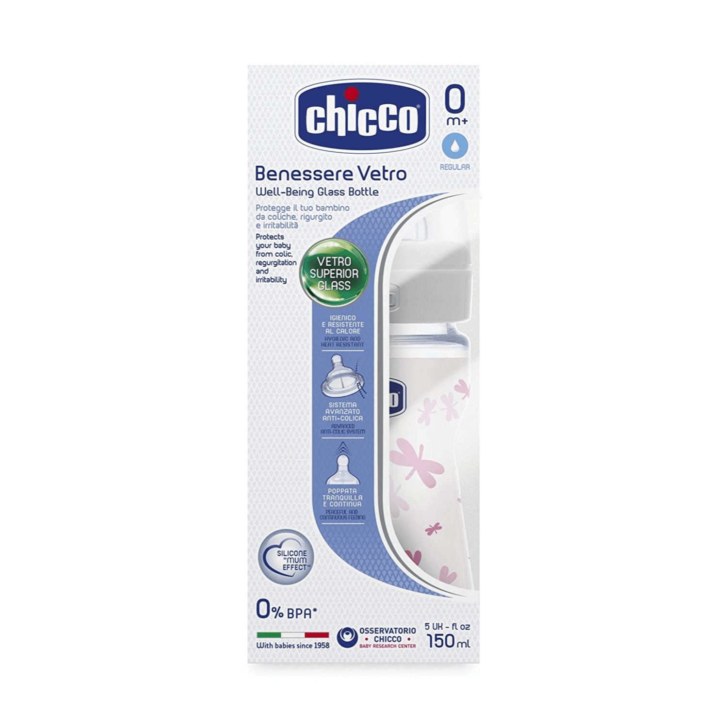 Chicco Bottle Wb Glass Deco Grl 150 Norm Sil