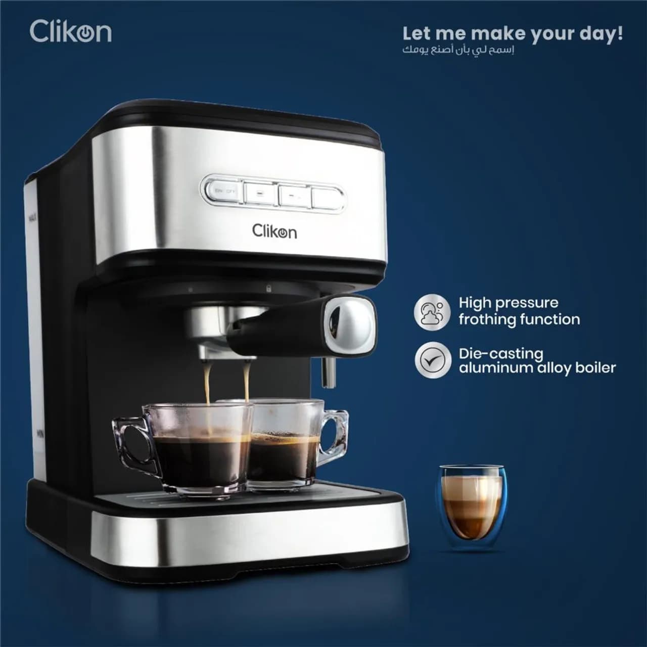 CLIKON ESPRESSO COFFEE MACHINE 850 WATTS WITH HIGH-PRESSURE FROTHING FUNCTION - CK360