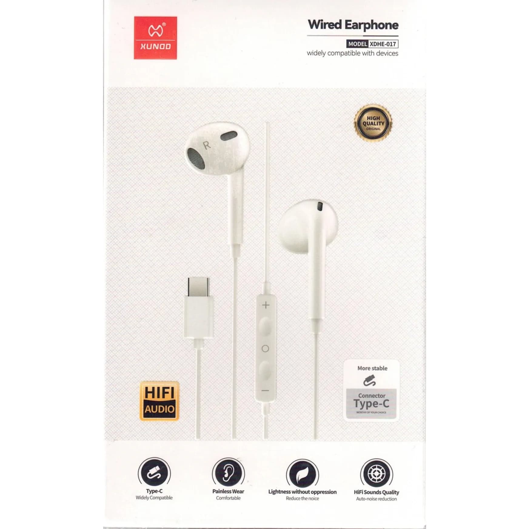 Xundd Xdhe-017 Type-C Wired Earphone With Mic_White