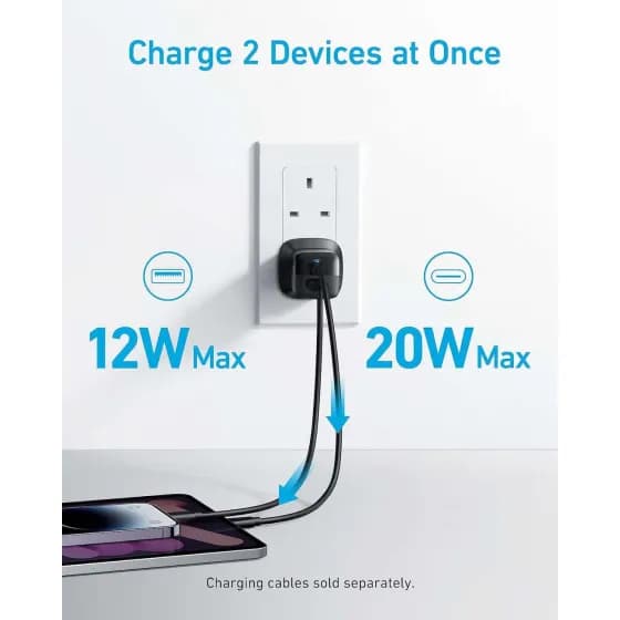 Anker 323 Charger / 33 Watts / Charges 2 Devices / Type-C & USB Ports / Compact Size