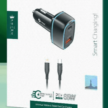 NYORK PRIME DUAL CC-640 - 38W  USB AND PD CAR CHARGER WITH TYPE-C TO LIGHTNING 1 METER CABLE