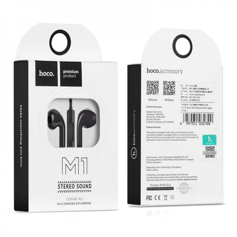 Hoco. M1 Ip5s 3.5mm Wired Earphone With Mic_black