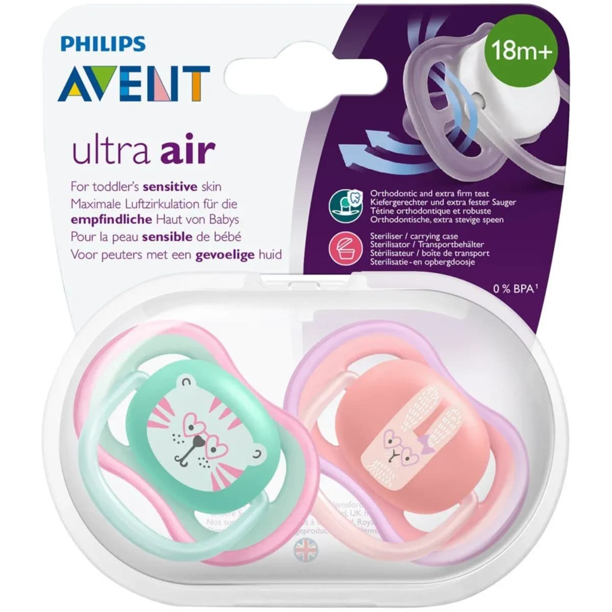 Philips Avent Soother 18m Twin Pack, Pink