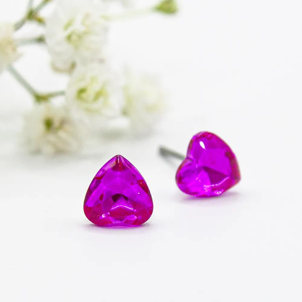 Earring ear sense K15 Nickel free for sensitive ears Pink Crystal Heart 6mm 1pair