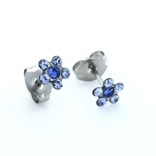 Ear Gear 538 Earrings Daisy crystal Aqua Sapphire Stainless steel