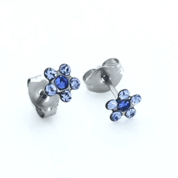 Ear Gear 538 Earrings Daisy crystal Aqua Sapphire Stainless steel