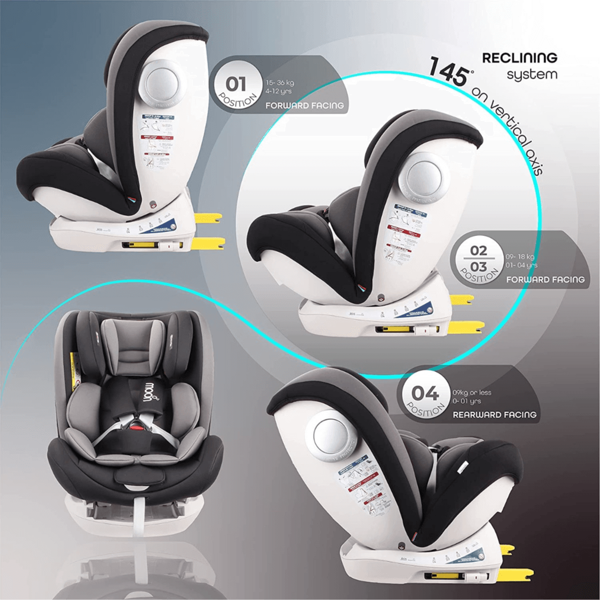 Moon Melhor Convert Combin Car Seat Reclining Isofix Black Group:0+/I/Ii/Iii (Buy 1 Get 1 Free)