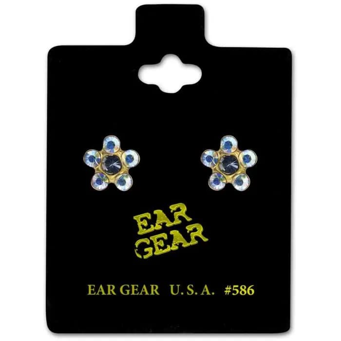 Ear Gear 586 Earrings Daisy Crystal Aqua 24K plated