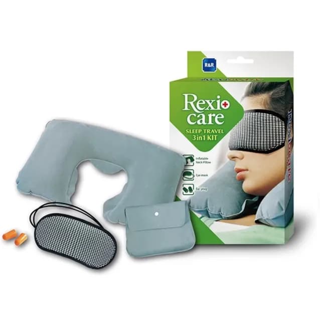 Rexi-care 3in1 Sleep Travel Kit Ref-hc-1001 (Inflatable Neck Pillow - Sleep Mask-ear-plug)