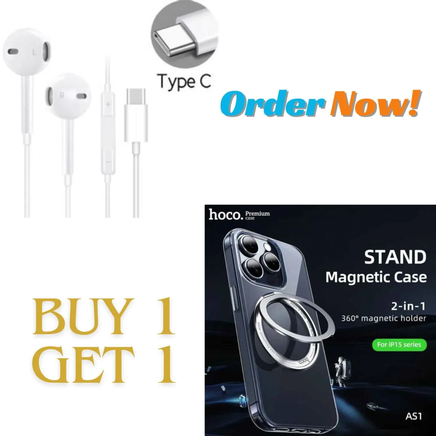 Apple Original Headphone Type-c + iPhone 15 pro max stand magnetic case 2 in 1 stable adsorption & stand