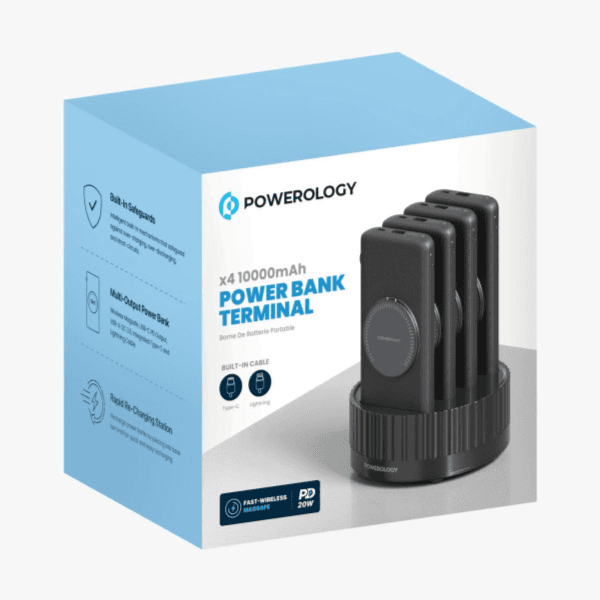 POWEROLOGY 4 IN 1 X4 10,000MAH POWER BANK pd TERMINAL -BLACK