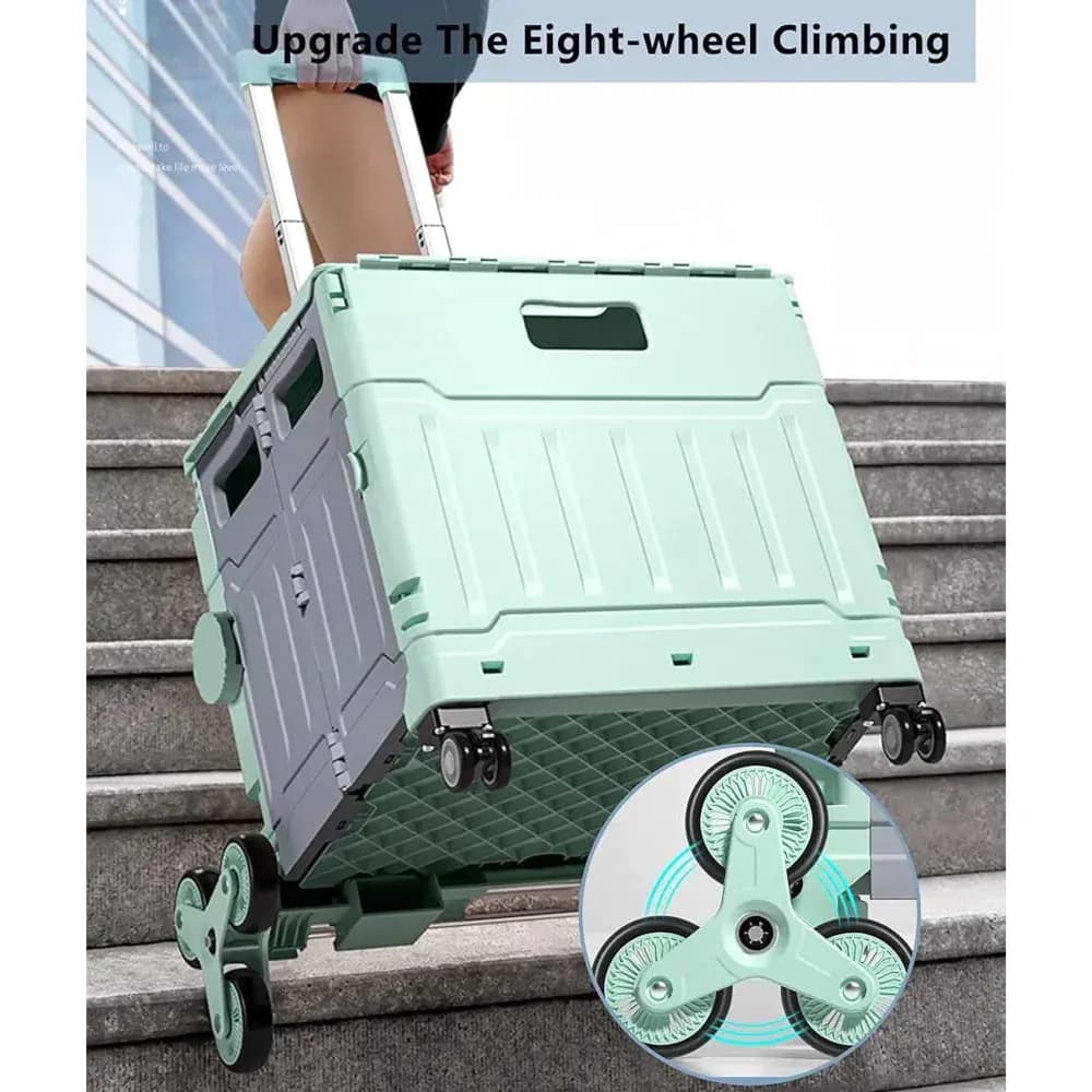 Folding Shopping Cart with Stair Climber Wheels - Collapsible Cart for Office, Camping-GREEN