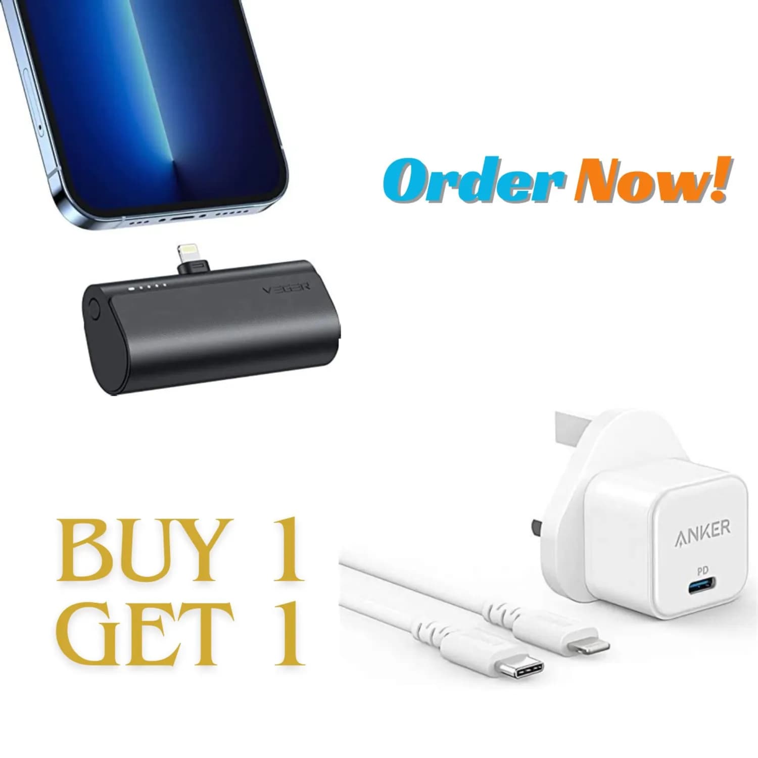 Veger Powerbank 5000mah-Ligtning + Anker adapter combo