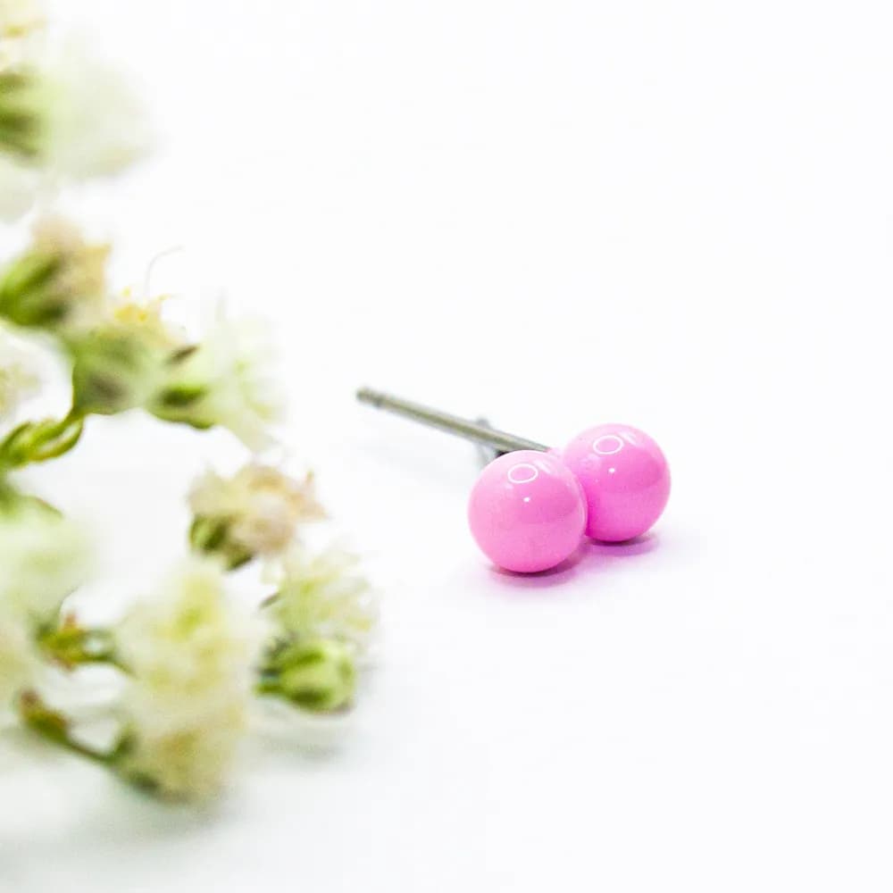 Earring ear sense K14 Nickel free for sensitive ears small Pink ball 1pair