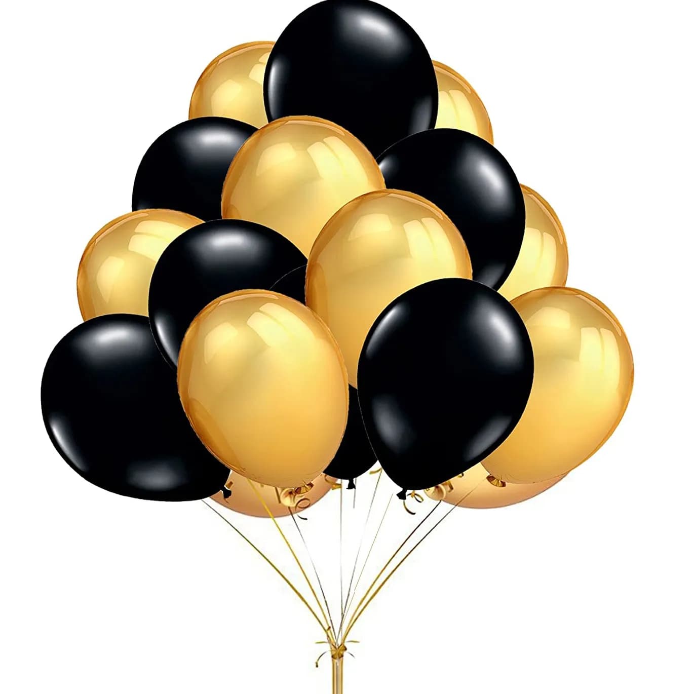 Set Of 18 Black & Gold Balloons With Helium 12"