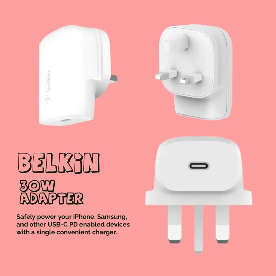 Fast Charging Adapter For Iphone, Ipad, Samsung Galaxy, Or Other Compatible Device 30W-Belkin