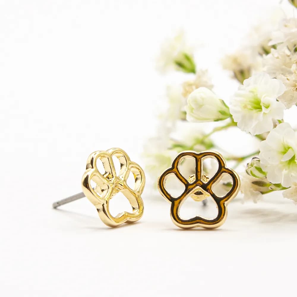 Earring ear sense K30 Nickel free for sensitive ears gold animal paw 1pair