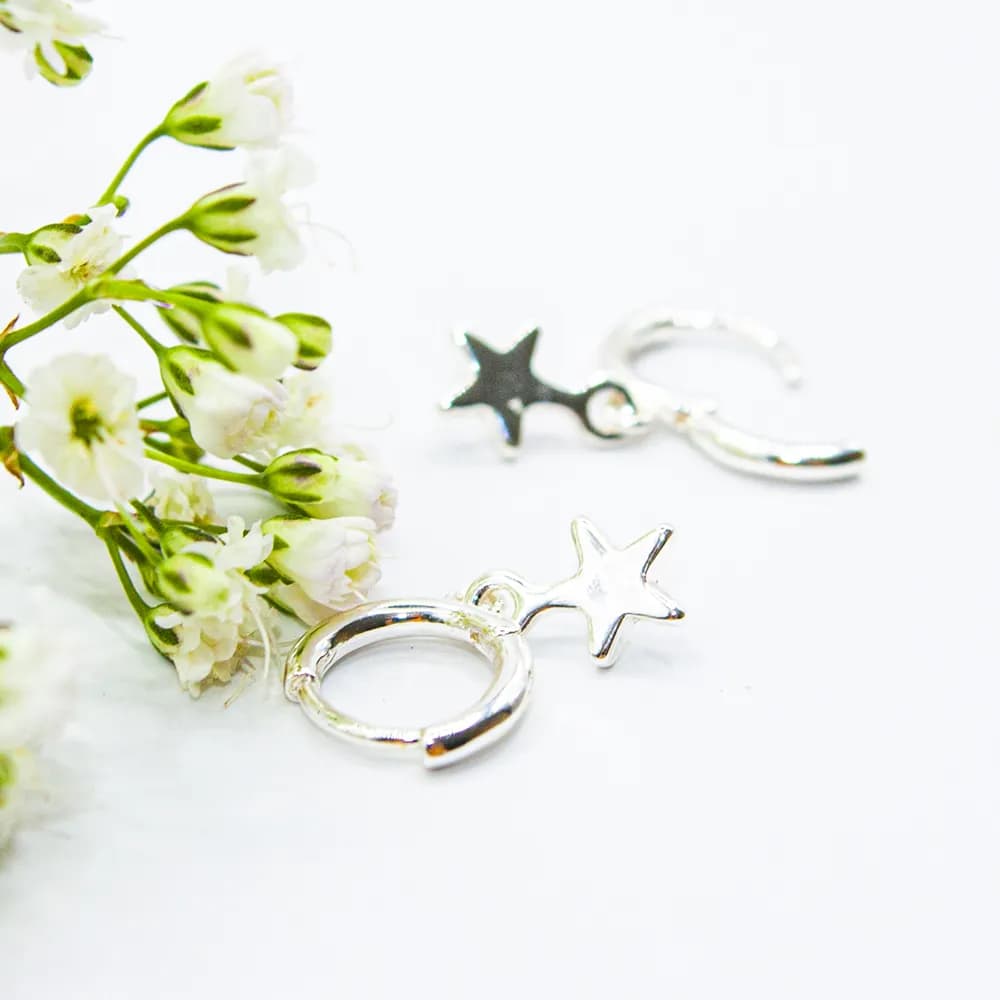 Earring ear sense K12 Nickel free for sensitive ears Silver huggie hoops with stars 1pair