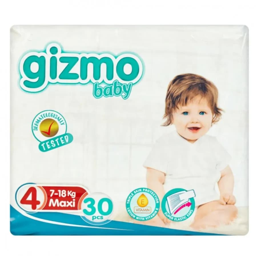 Gizmo Baby Diapers Maxi Size 4, (7-18 Kg), 30 Diapers