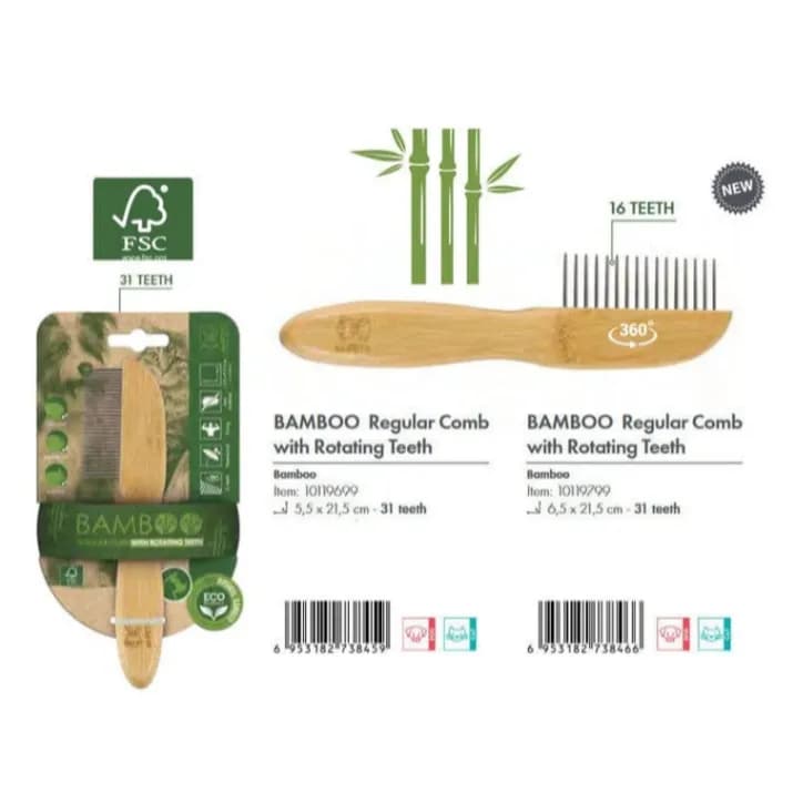 Bamboo Regular Comb With Rotating Teeth