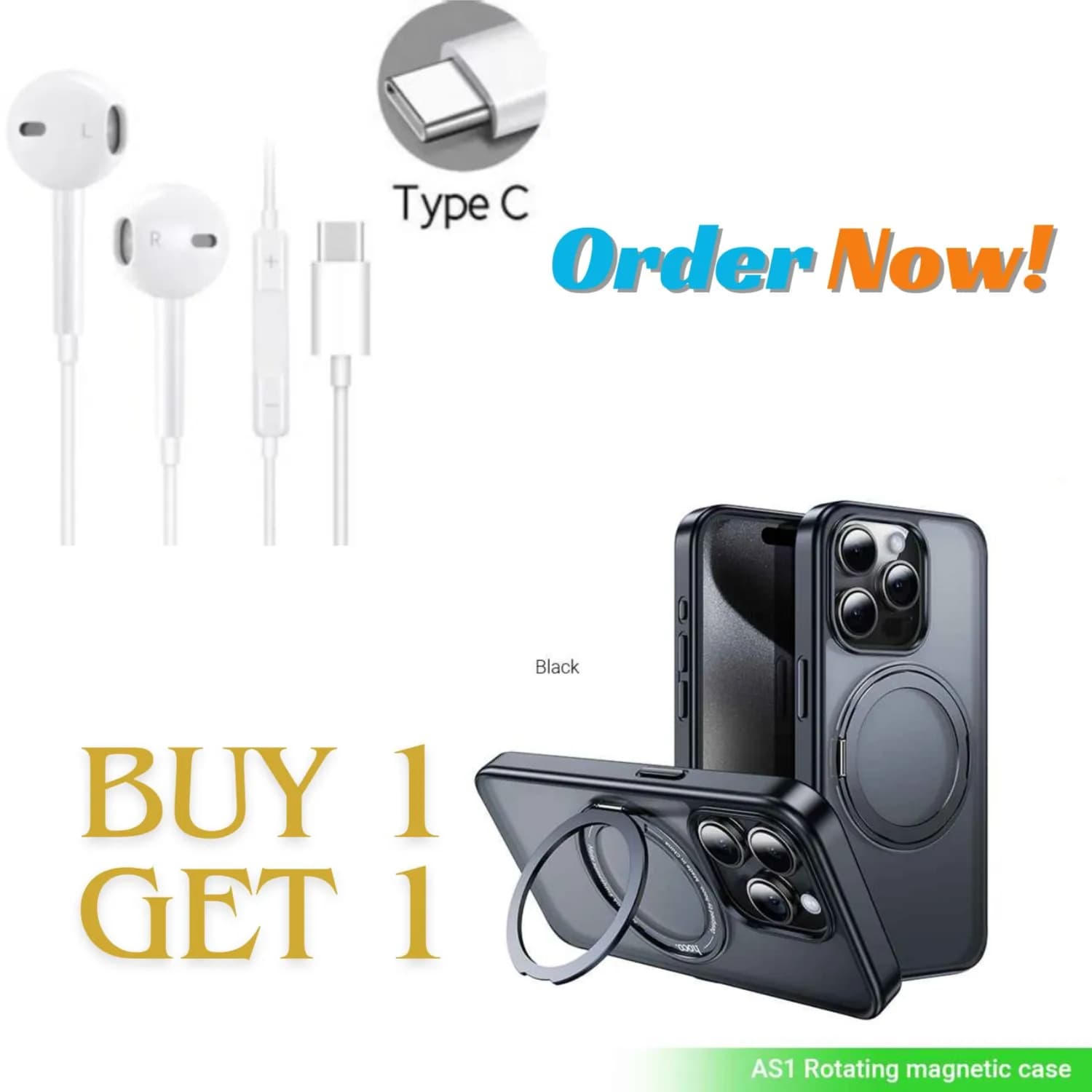 Apple Original Headphone Type-c + iPhone 15 pro stand magnetic case 2 in 1 stable adsorption & stand