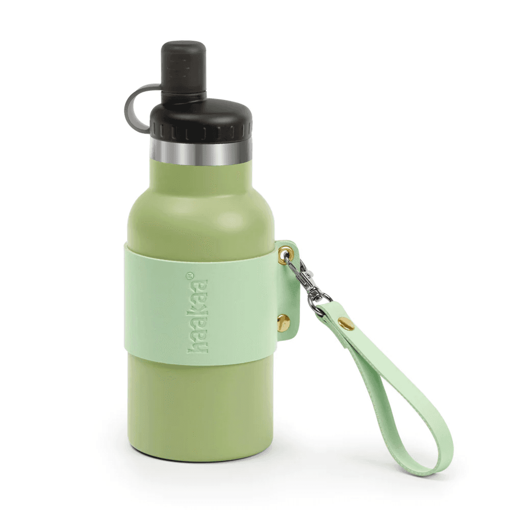 Easy-carry Kids Thermal Flask with Sleeve 350ml by Haakaa, Avocado