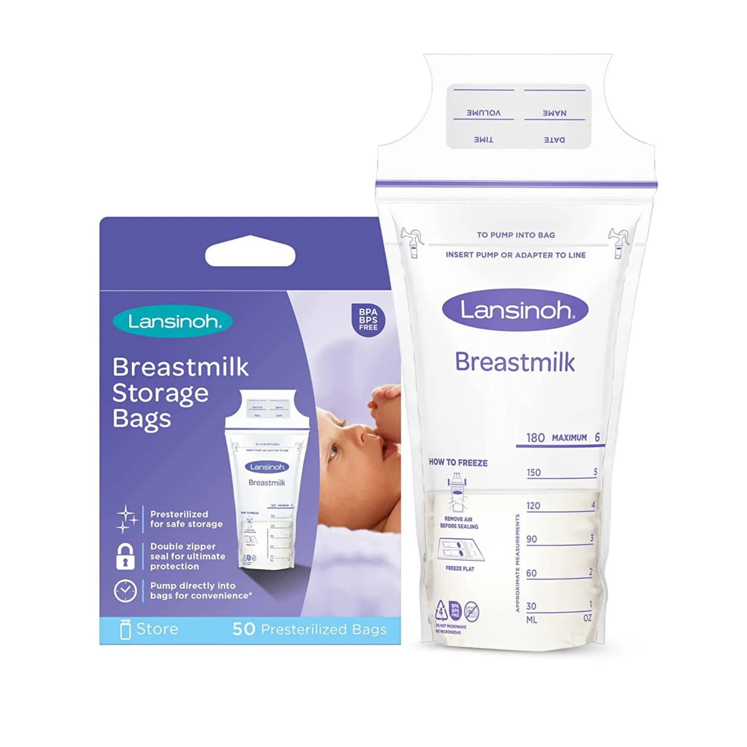 Lansinoh Breastmilk Storage Bags, 50 Bags