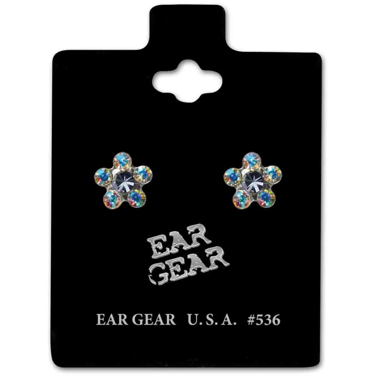 Ear Gear 536 Earrings Daisy crystal Aqua Stainless steel