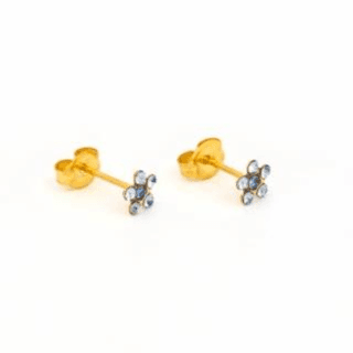 Ear Gear 588 Earrings Daisy crystal Aqua Sapphire 24K Gold Plated