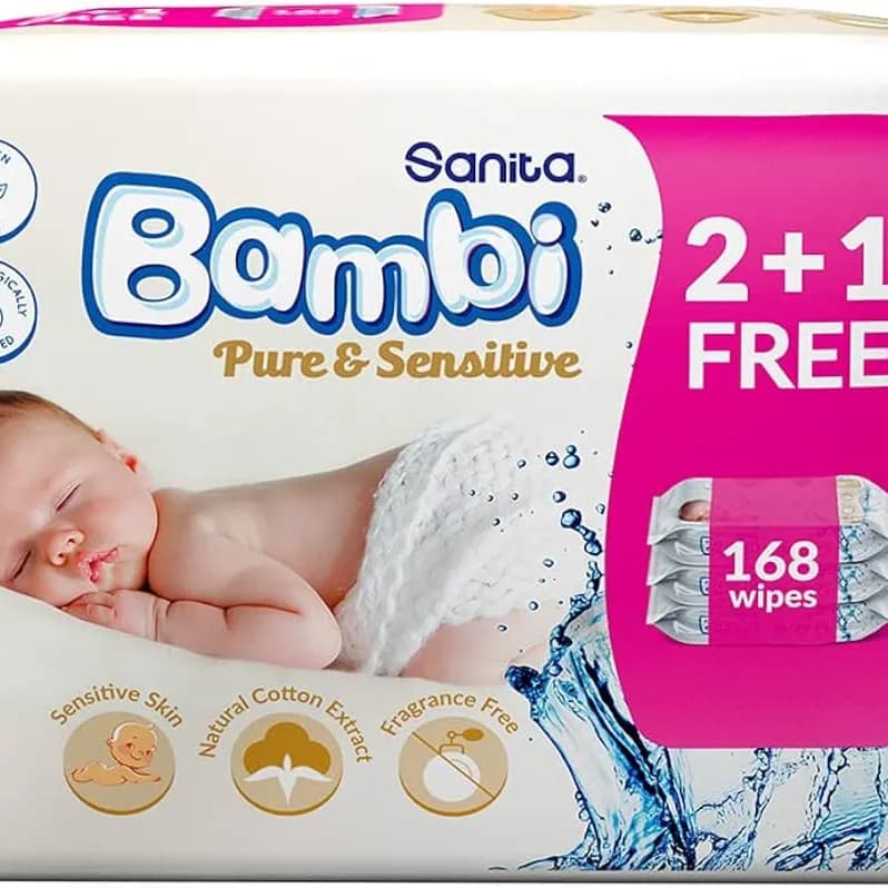 Sanita Bambi pure & sensitive wet wipes 2+1 Free - 168 pc