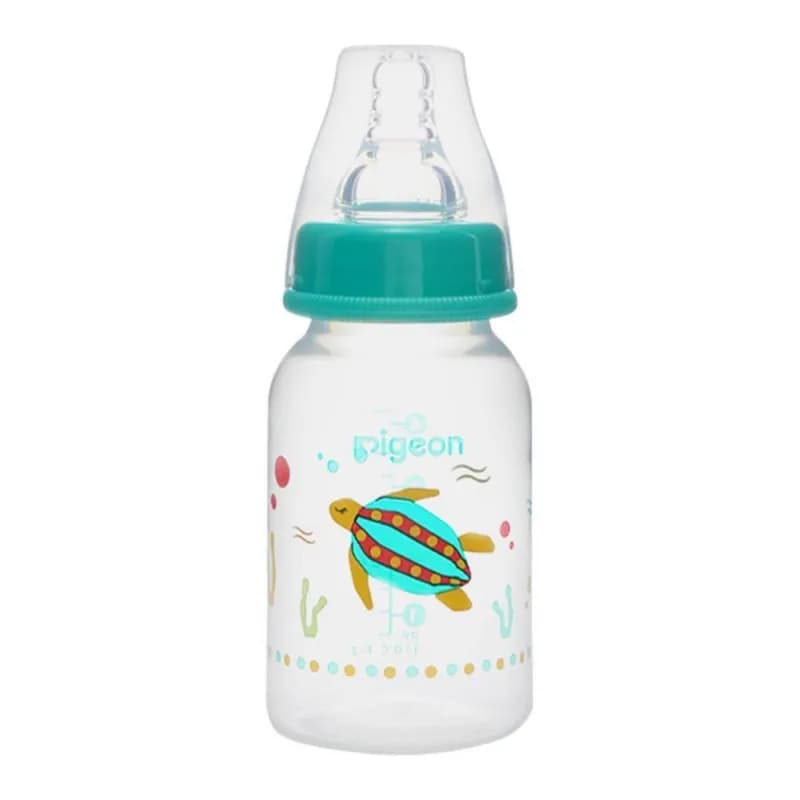 Pigeon Flexible plastic bottle soft & elastic nipple 0+months minimize colic 120ml  decorated with turtle