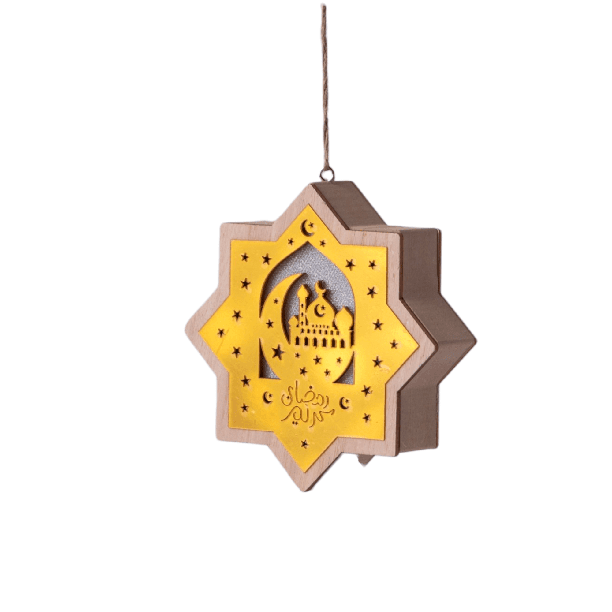 Star Ramadan Kareem Decoration Wooden Hanging Pendant Wall With Light