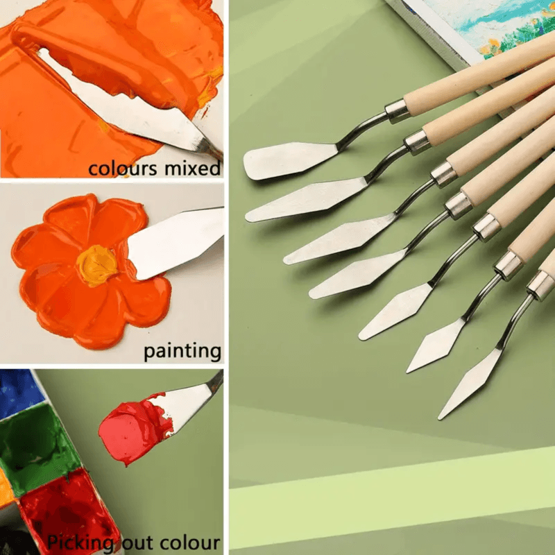 7 Pieces Painting Knife And 3 Pieces Paint Brushes