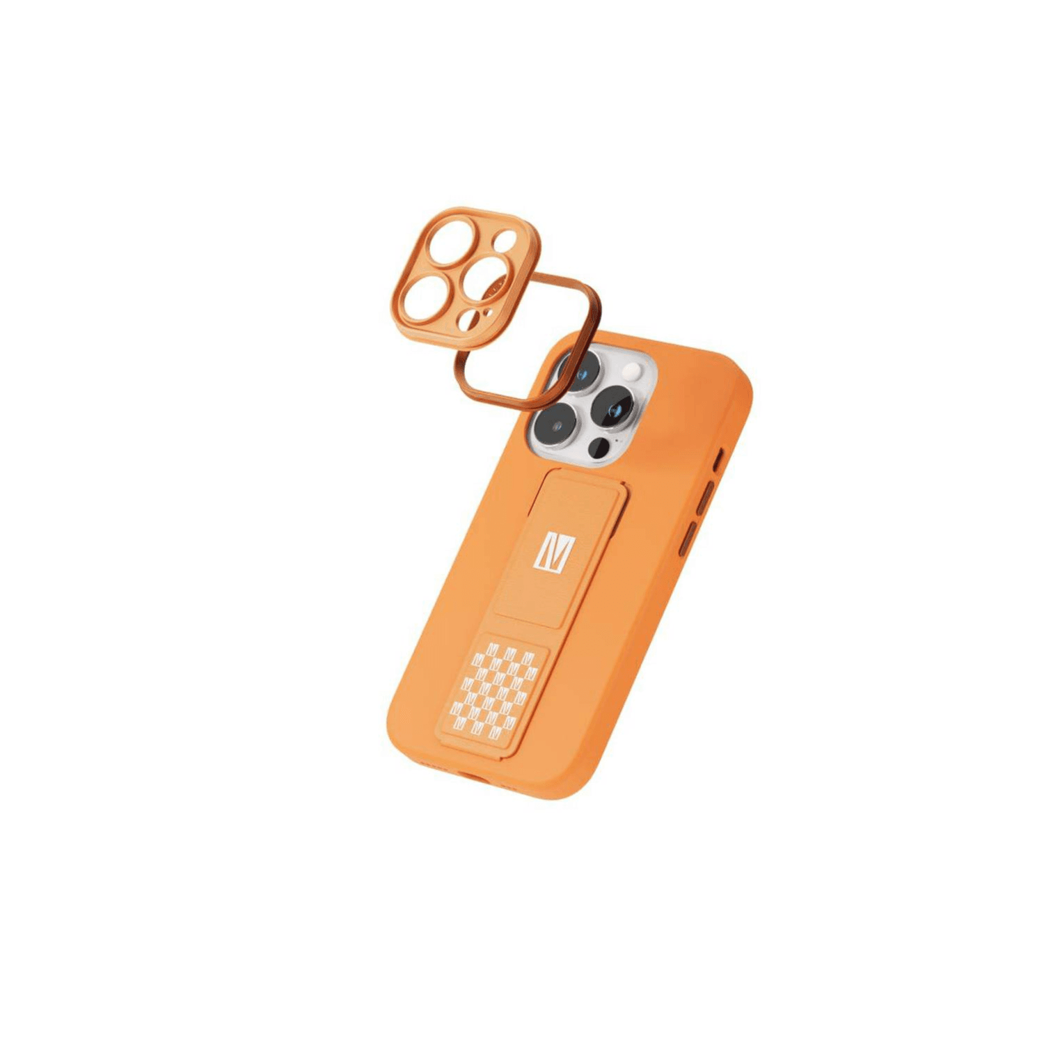 cover iphone 14 pro  levelo original morfix silicone case with leather grip stand orange