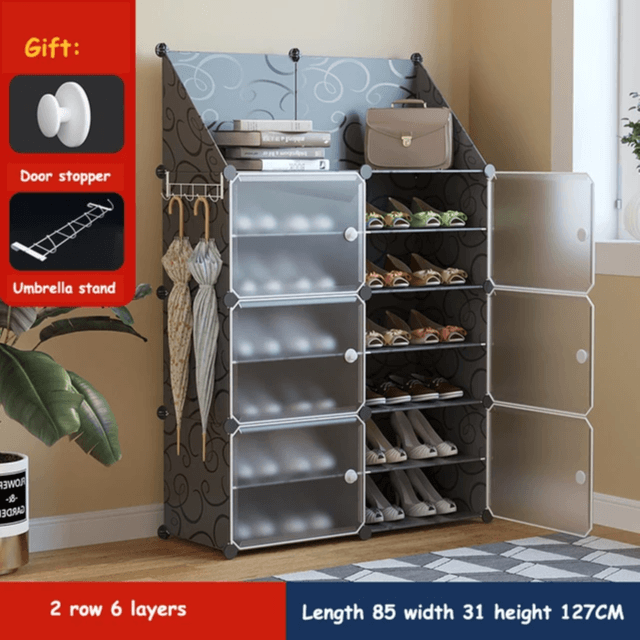 2 Column 7 Layers 6 Doors Shoe Rack