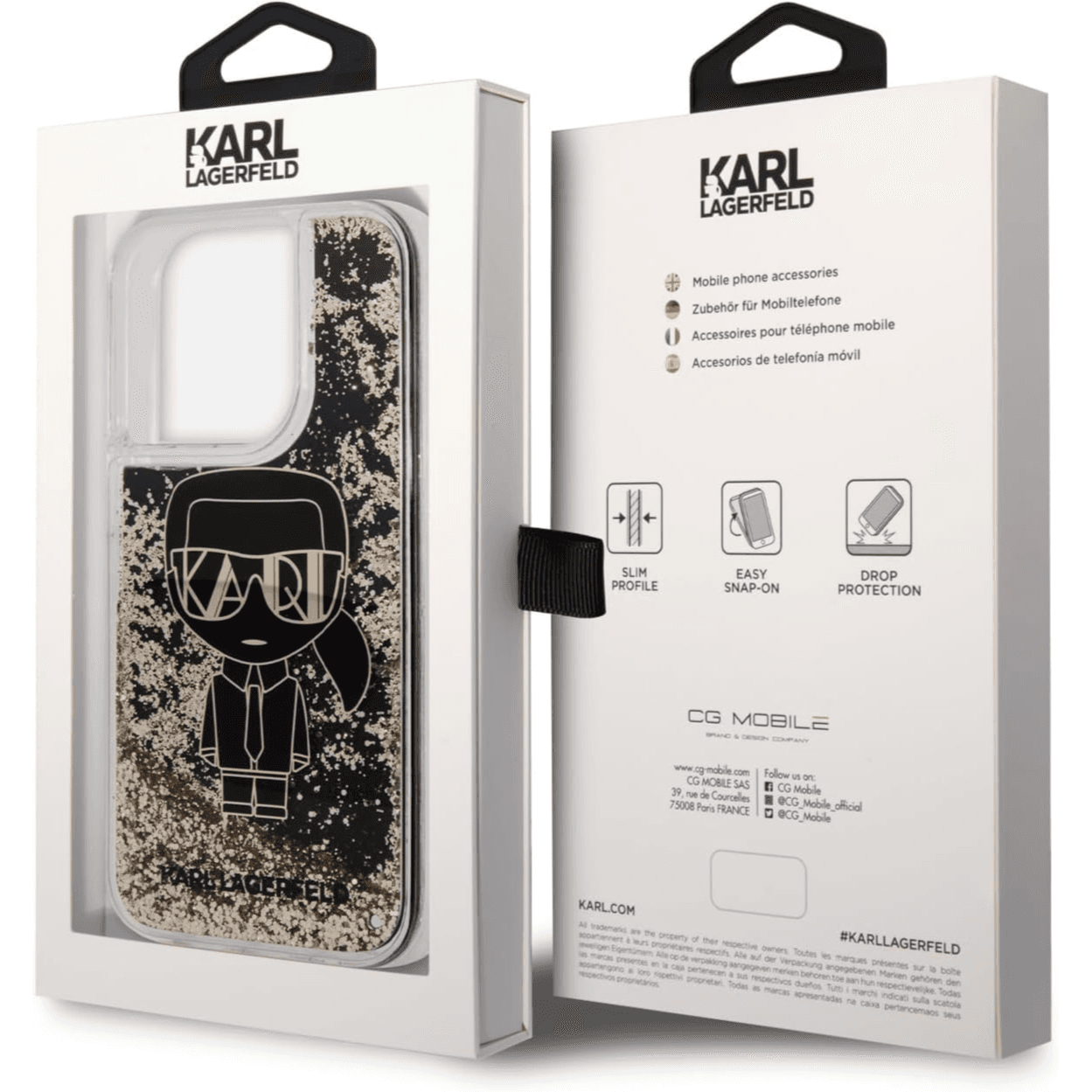 Cover IPhone 14 pro max karl original lagerfeld liquid glitter case gatsby lkonik  black/gold