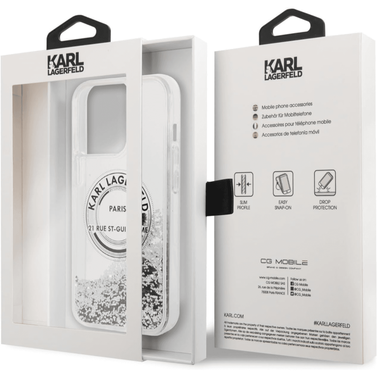 Cover IPhone 14 Pro max karl original lagerfeld liquid glitter case round RSG logo  silver