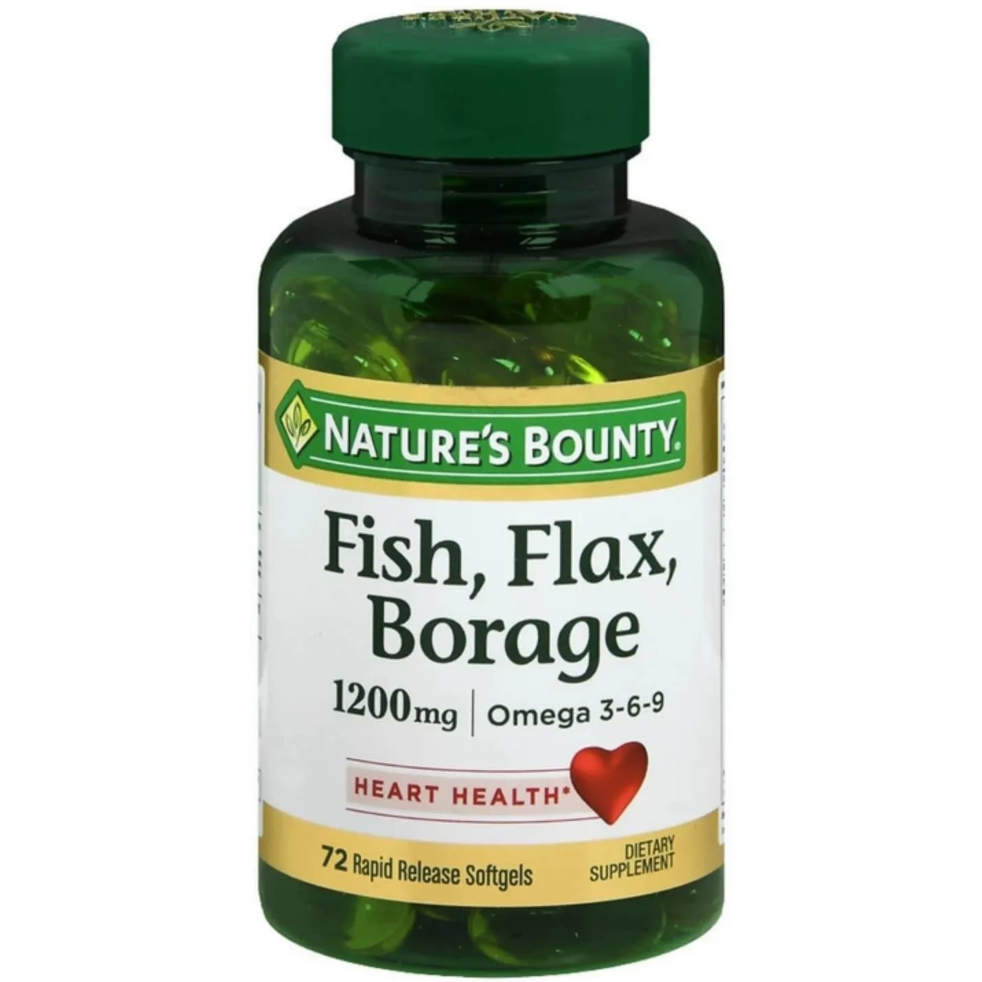 Nature's Bounty Fish, Flax, Borage 1200mg, Omega 3-6-9, 72 Softgels