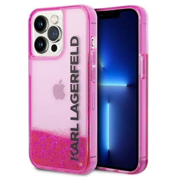 Cover IPhone 14 Pro karl ORIGINAL lagerfeld liquid glitter Elong hard case pink"